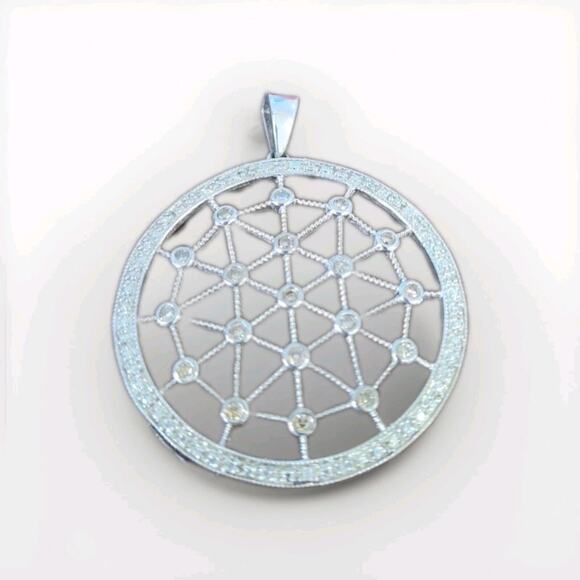 Vintage Large Jane Seymour Diamond 925 Sterling Round Web Pendant 1.25" JWBR - Picture 1 of 3